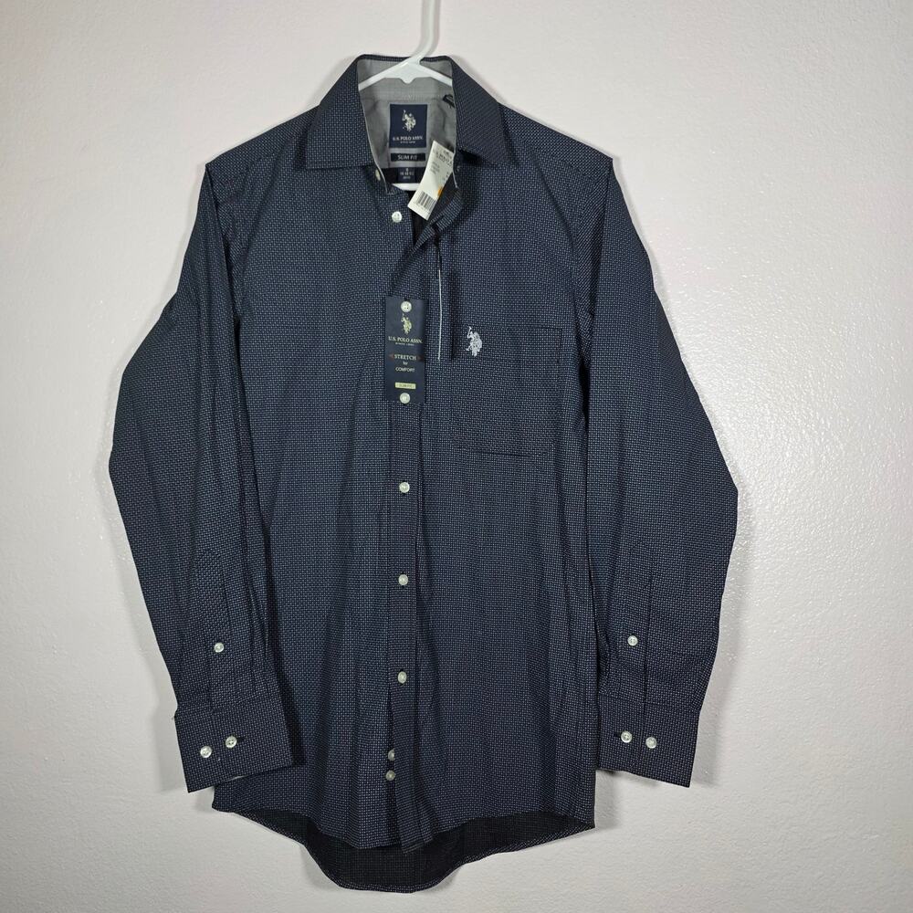U.S. Polo Assn Slim Fit Dress Shirt Black Micro Dot Button Up Men's S